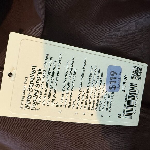 NWT Lululemon Water-Repellent Hooded Anorak-Espresso Size M - Picture 7 of 7